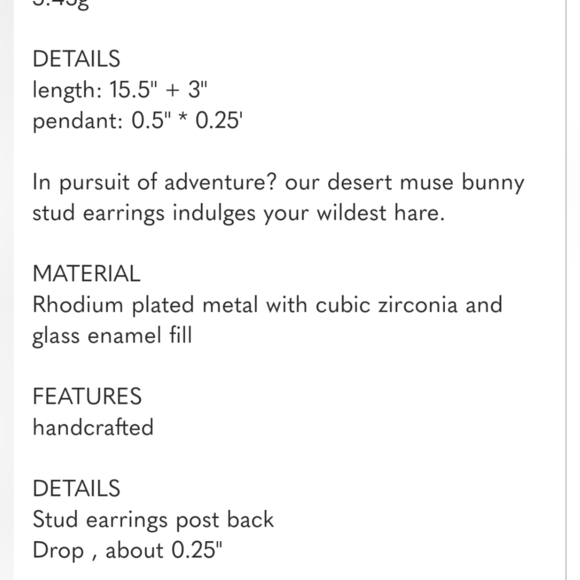 🐰🔹️Kate Spade 🔹️make magic’  bunny necklace and earrings set - Picture 3 of 4